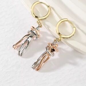 New! 3 Tone stainless steel Love Gold Silver  And Pink Gold Hoop Earrings